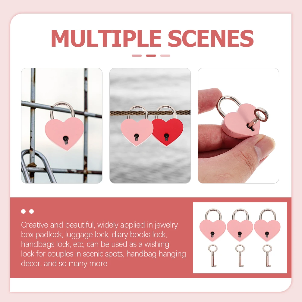 

3 Sets Heart Lock Small Metal Padlock Padlocks with Keys Mini Decorative Love Shaped