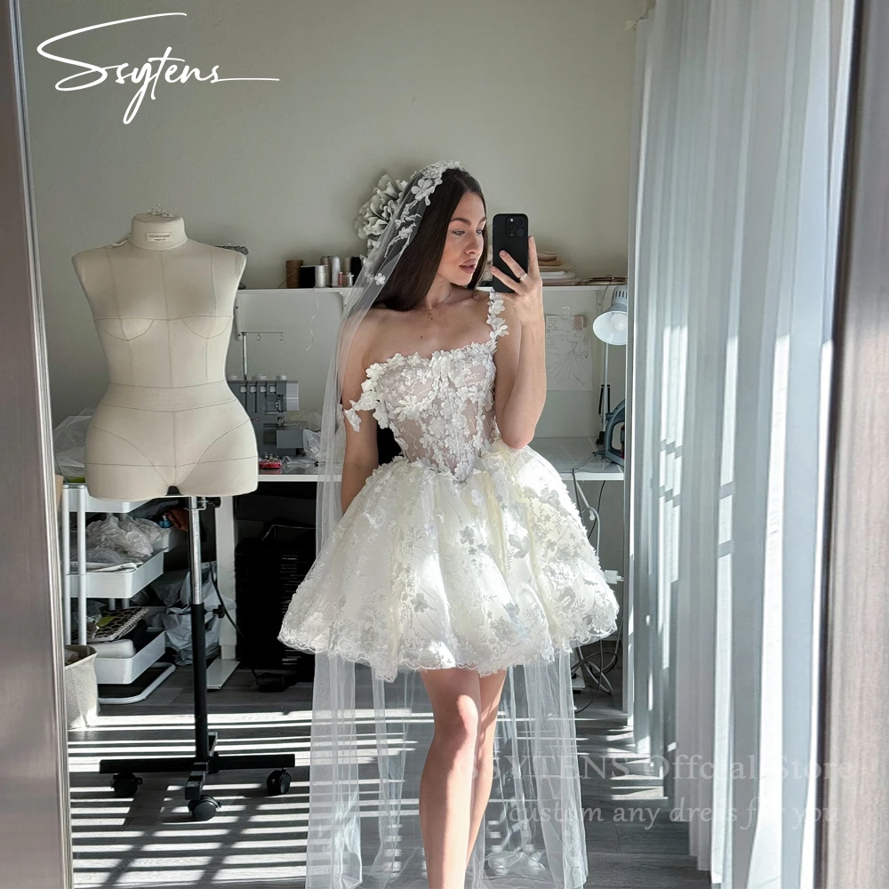 

SSYTENS Short A-Line Bride Dresses Sweetheart Appliques Wedding Dresses Woman Beach Custom Made Mini Party Dresses Customized