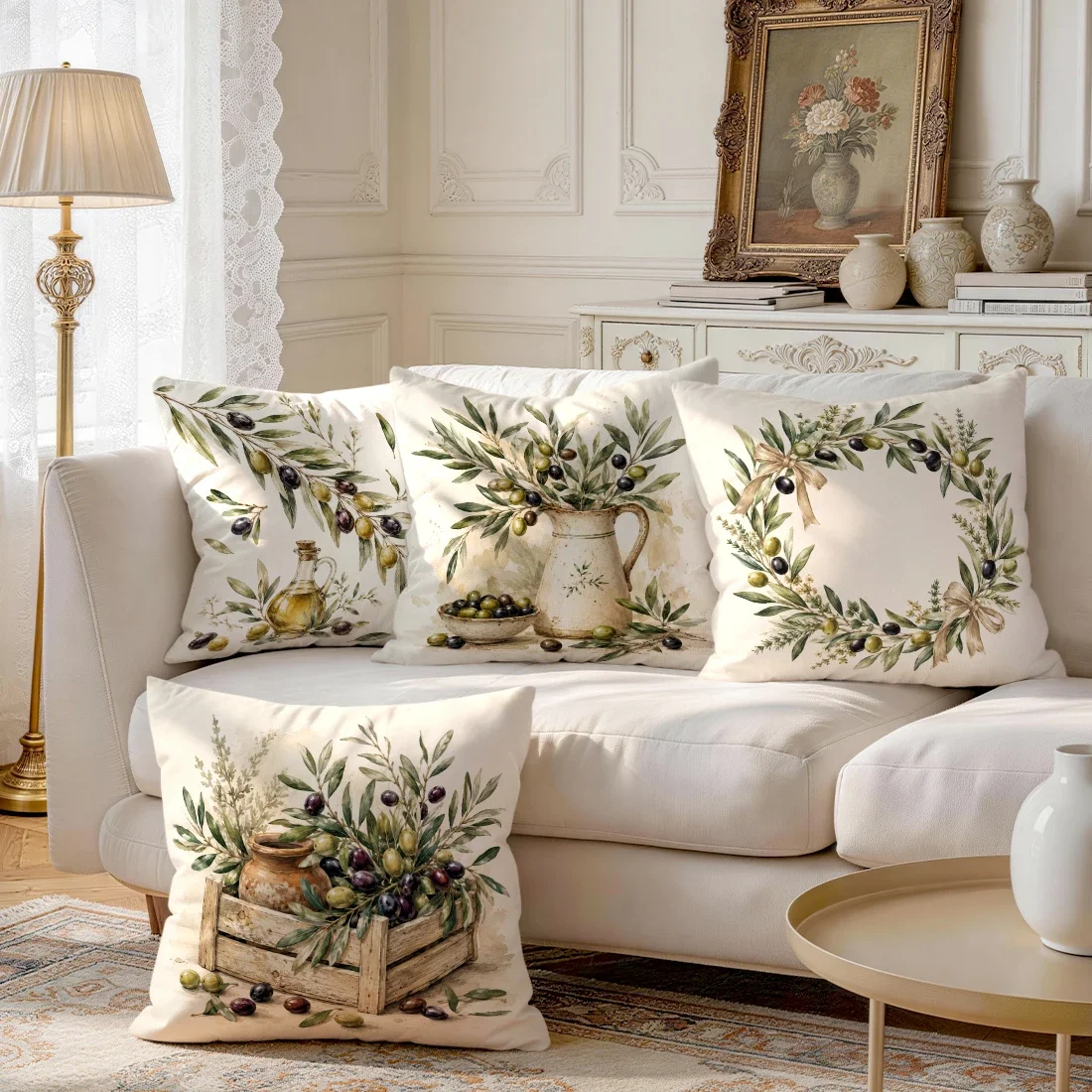Olive Oil Bottle With Pastoral Cushions Pillowcase Polyester Cushion Cover Throw Pillow Pillowcover Home Car Sofa Decor