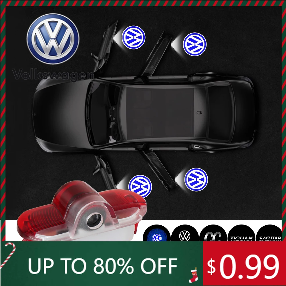 

Наклейки для интерьера, 2 шт., светодиодная лампа приветствия на дверь автомобиля, беспроводной лазерный проектор с логотипом, ночник для Volkswagen VW Lavida Touran Caddy