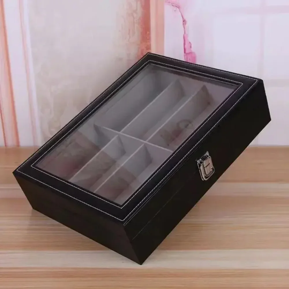 

Fashionable Leather Eyeglass Storage Box 8 Compartments Sun Glasses Display Case High Quality Sunglasses Case Wholesale