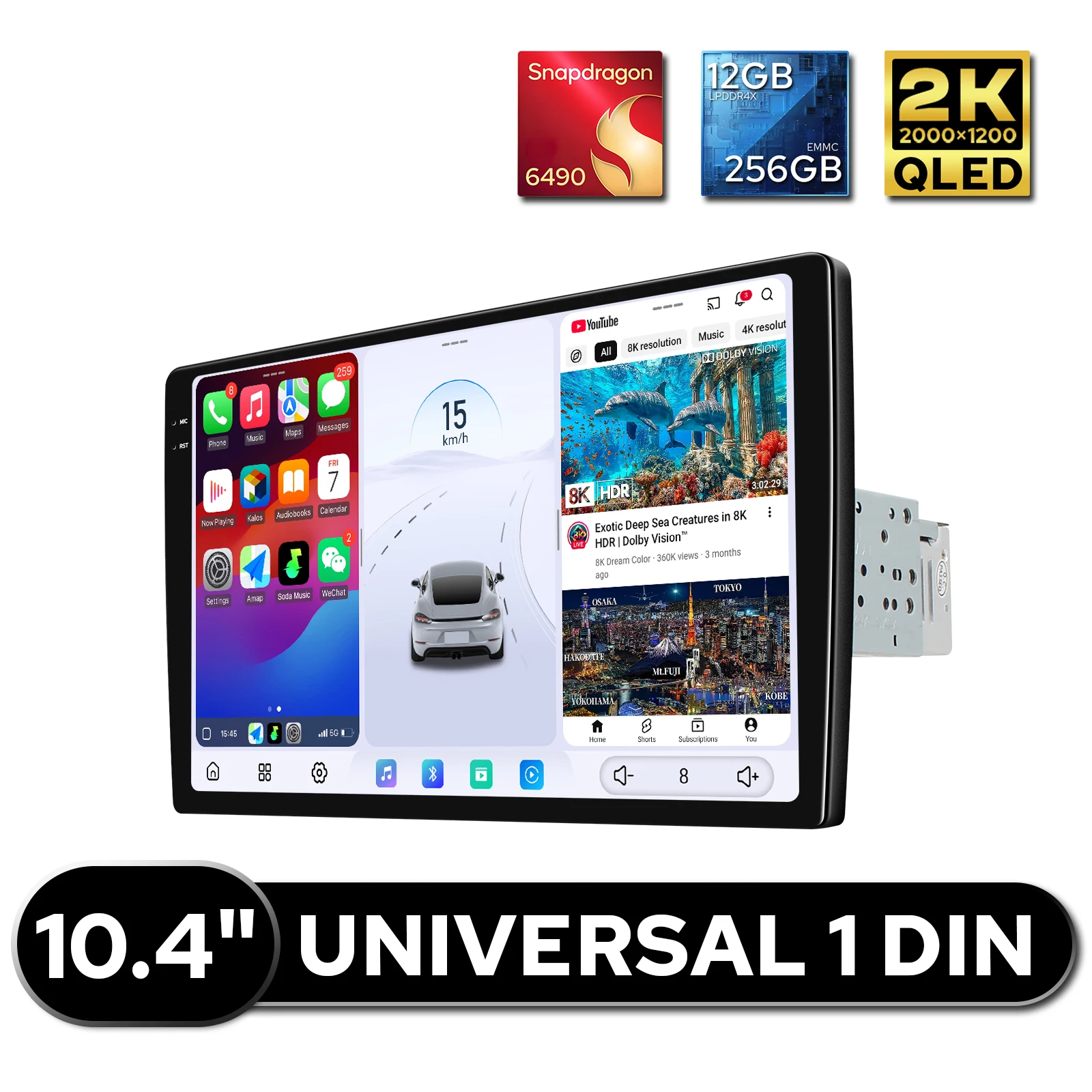 12GB+256GB 10.4 Inch Car Radio 2K QLED 2000*1200 Universal Stereo Android Multimedia System Wireless CarPlay HDMI In/Out Type-C