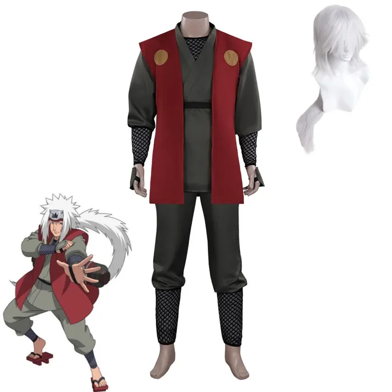 Anime Was Sennin Jiraiya Cosplay Costume Gama Sennin Wig Accessories Jiraiya's Kimono Sets Halloween Carnival Ninja Costumes