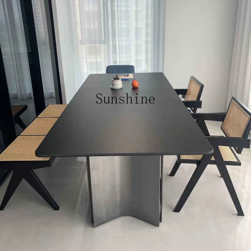 

Italian minimalist light luxury stainless steel rectangular household small apartment dining table