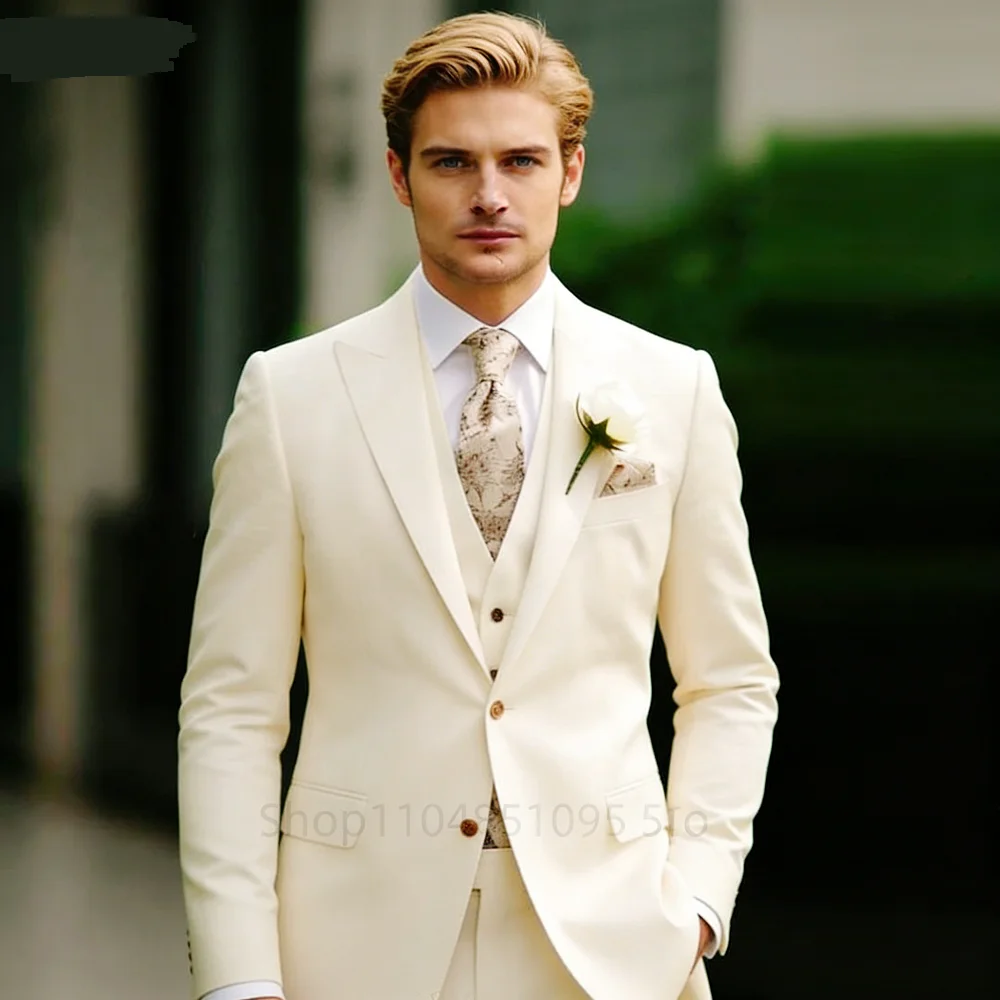 

Elegante Men's Grey Slim Fit Tuxedo 3-Piece Smoking Suit with Peak Lapel Blazer Vest Pants for Wedding Party