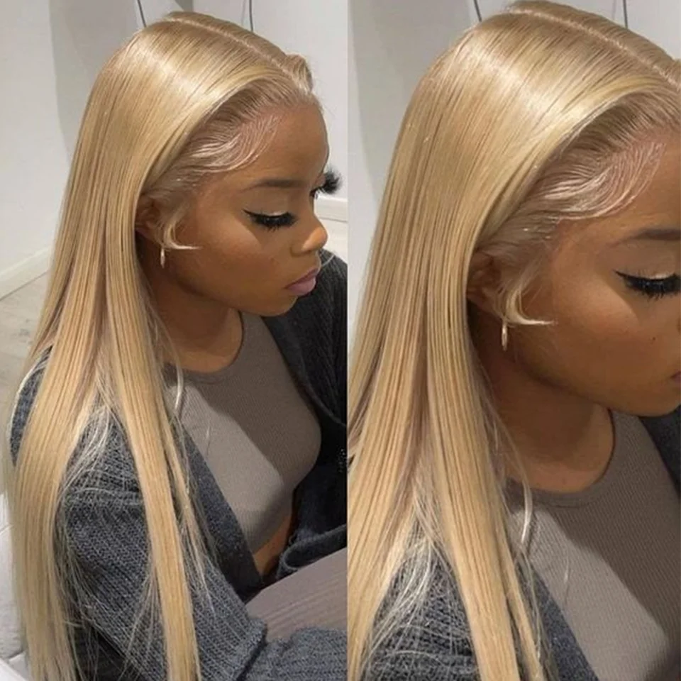 Honey Blonde Colored #30 Human Hair Wigs Top Hairline Straight 13x6x1 Lace Front Human Hair Wigs Transparent Lace Wig For Women