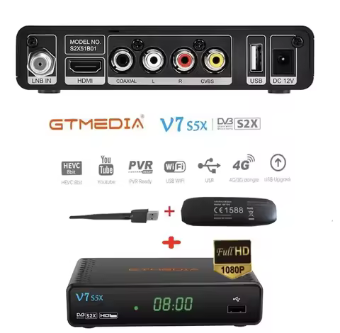 10pcs Gtmedia V7 S5X Satellite Receiver DVB-S/S2/S2X Full HD 1080P with USB WIFI Y0utub set top box VS V7 HD S2X