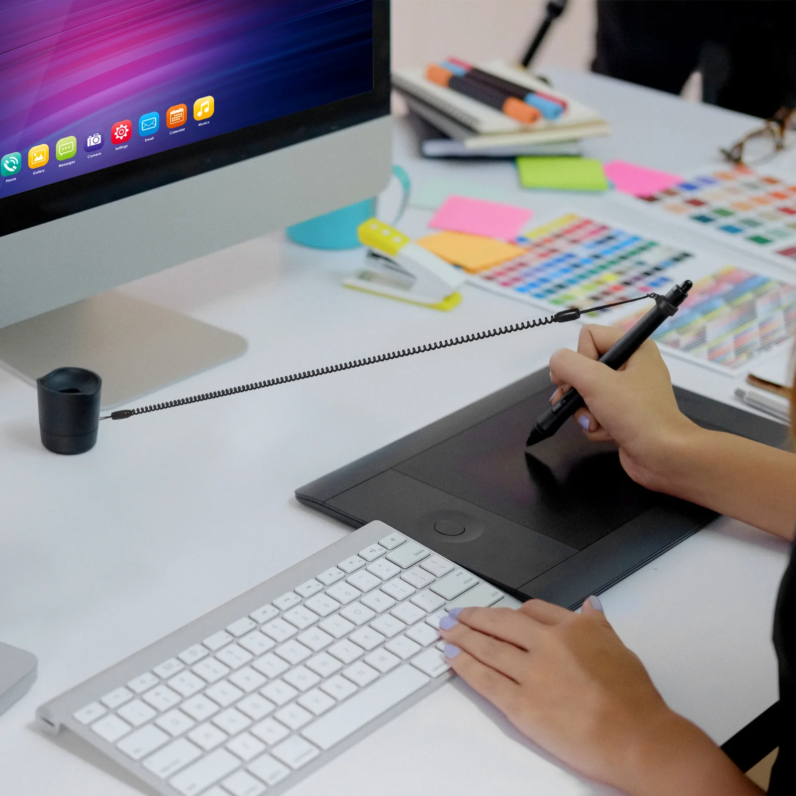 

8 шт., держатель для ремешка для ручки, анти-потерянная веревка для стилуса, долговечная пружинная структура, ремешок, выдвижной шнур