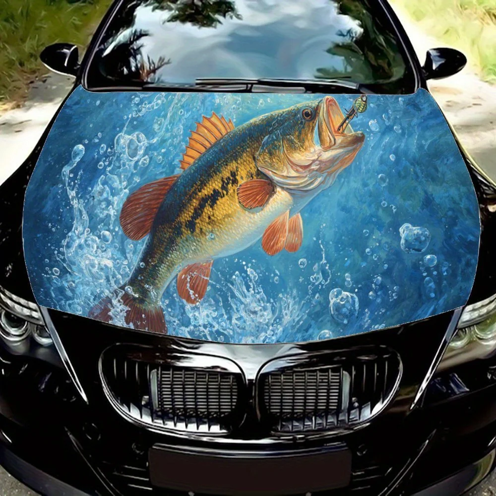 

Наклейки на капот автомобиля с принтом Perch Frolicking in Waves, водонепроницаемые самоклеящиеся, устойчивые к царапинам, легко приклеиваемые, прочные автомобильные ПВХ