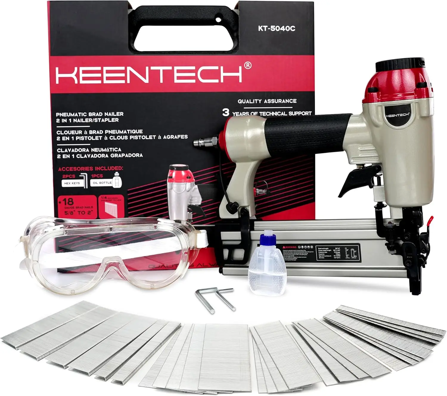 

KEENTECH Pneumatic Staple Gun, 2 in 1 Nail Gun, 18 Gauge Brad Nailer with Depth Control, Adjustable Nailgun, Air Power Wood Nail