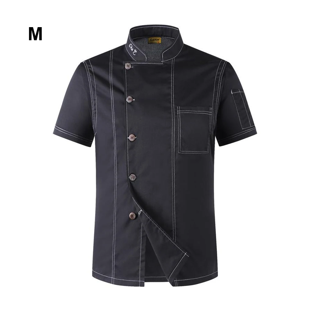 Veste de chef noire à manches courtes, manteau de chef facile à nettoyer, uniforme professionnel à boutons pour les chefs