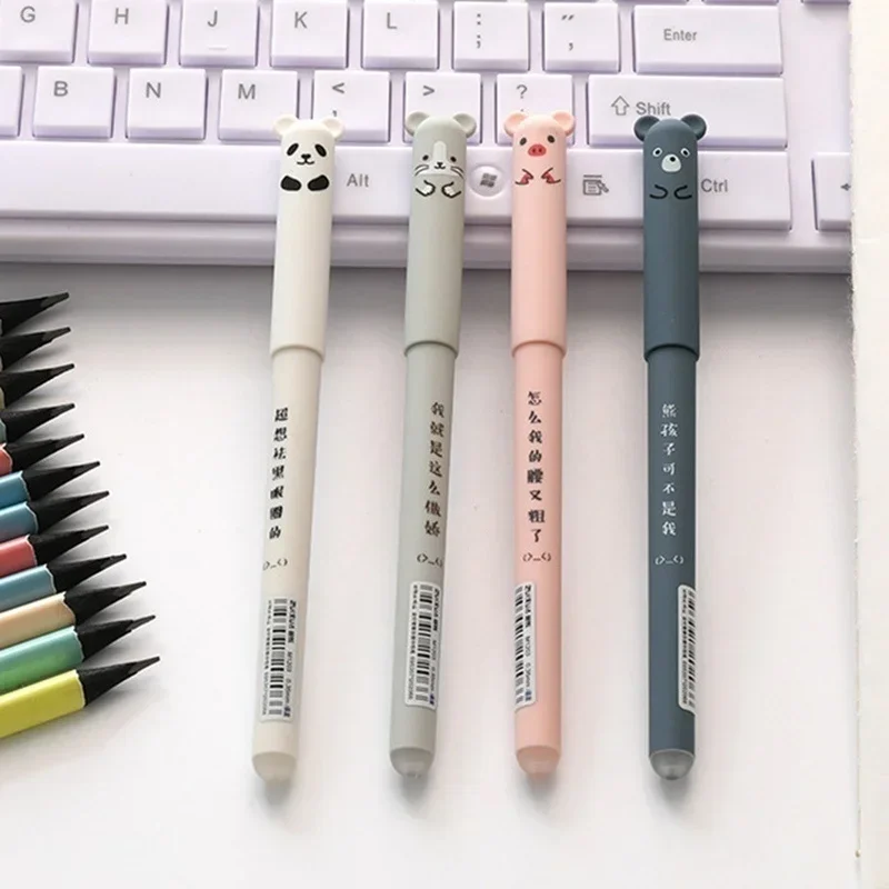 New 4Pcs Random Animal Cat Bear Panda Erasable Pen Rollerball School Office Student 0.38 Mm Writing Supplies Japanese Stationery