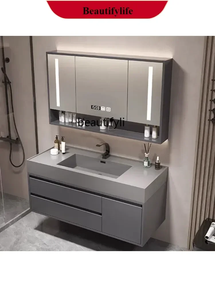 B567   Light Luxury Rock Integrated Bathroom Cabinet Combination Hand Washing Washbasin Washstand Minimalist Bathroom Bathroom S