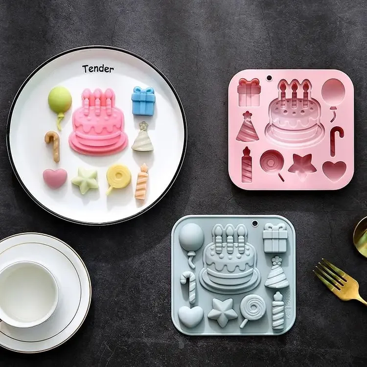 Diy Birthday Cake Silicone Mold Gift Box Balloon Birthday Themed Baking Moulds for Chocolate Cake Dessert Candy Cake Decoration