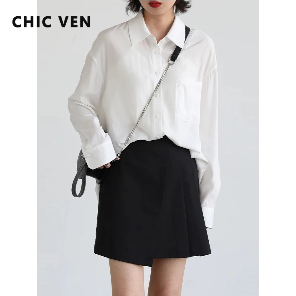 

CHIC VEN Women's Blouses White Solid Long Sleeve Skin Friendly Loose Woman Shirts Medium Length Female Top Spring Summer 2024