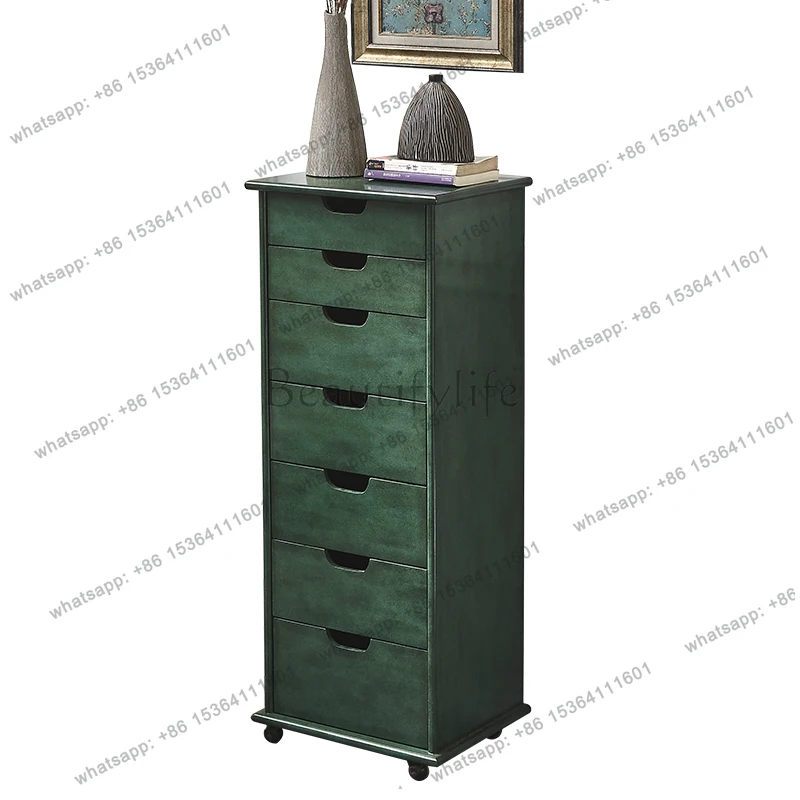 Solid wood seven-bucket simple bedroom high cabinet living room European storage multi-pump locker Nordic
