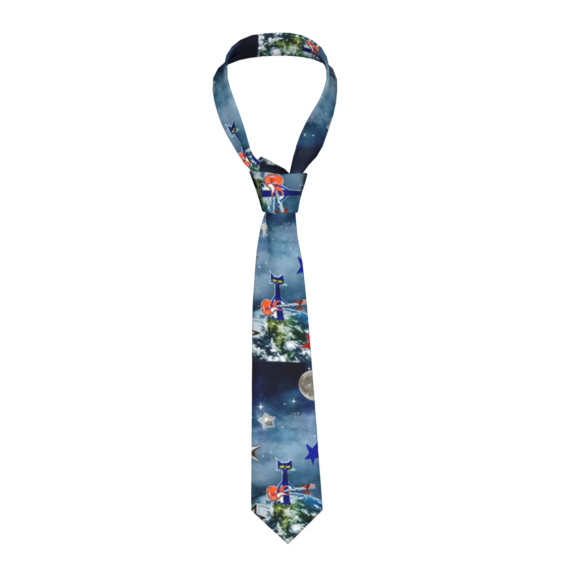 Pete The Cat Earth Space Guitar Neckties Men Women 8 cm  Neck Ties for Men Casual Classic Accessories Cravat Wedding Business
