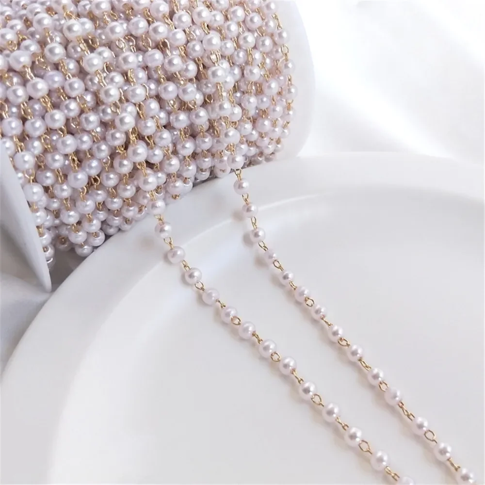 

14K Gold Plated Chain imitation pearl chain handmade DIY bracelet first accessories material loose chain accessories