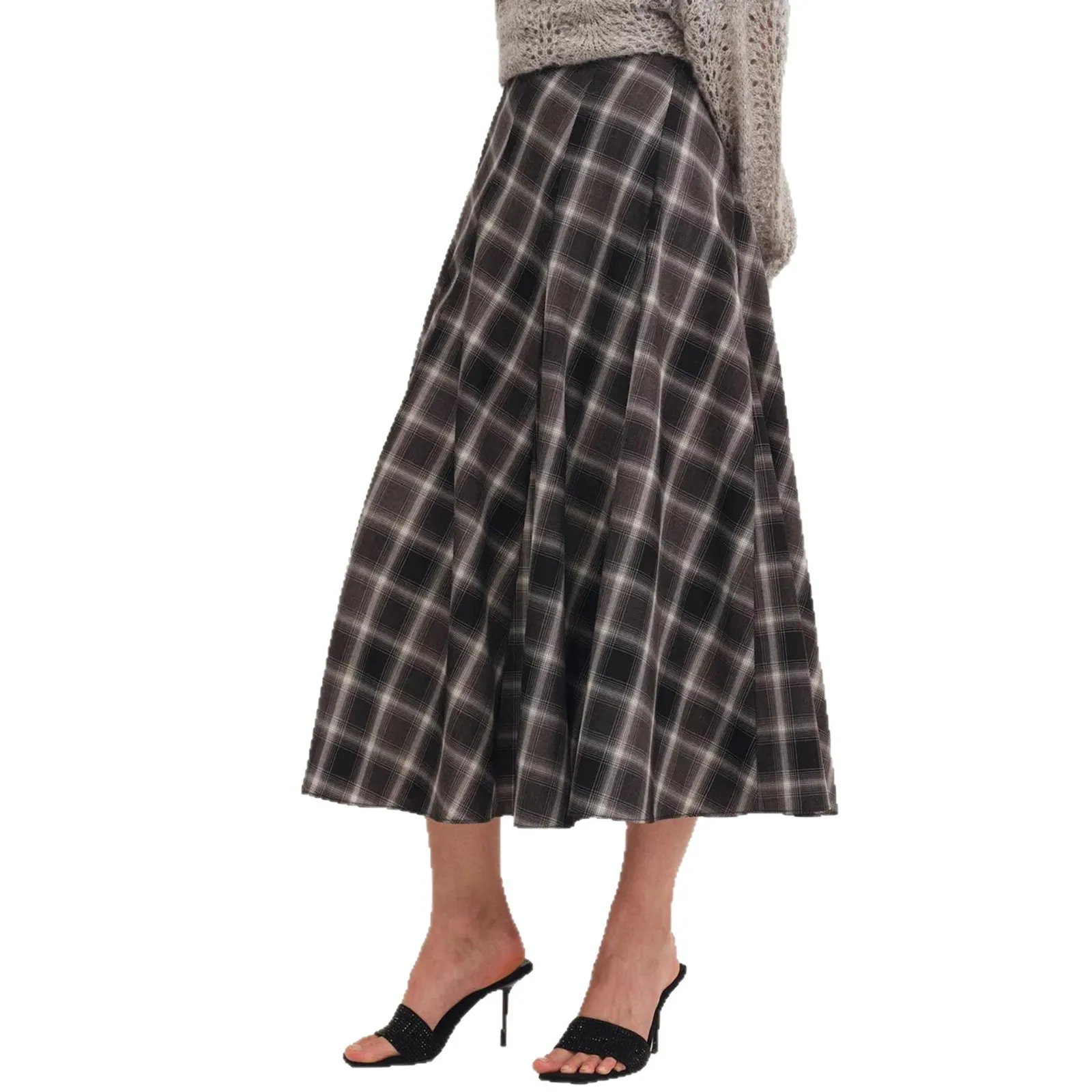 Outono inverno nova lã xadrez estilo retro saia longa feminina 2025 cintura cinching emagrecimento a linha grande balanço metade do corpo saias