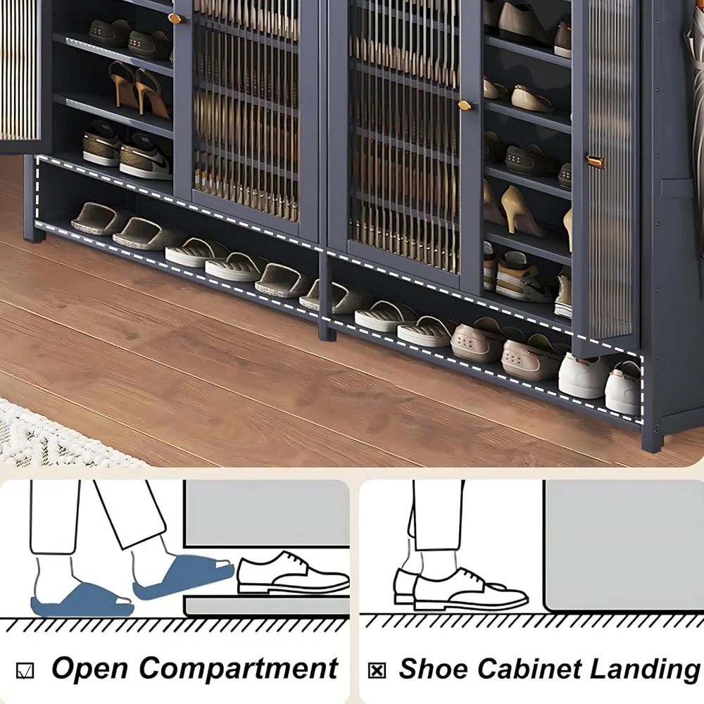 8-Tier Bamboo Shoe Cabinet, 40 Pairs Shoe Storage Cabinet with Doors, Freestanding Bamboo Shoe Rack Organizer with Shelves image 4