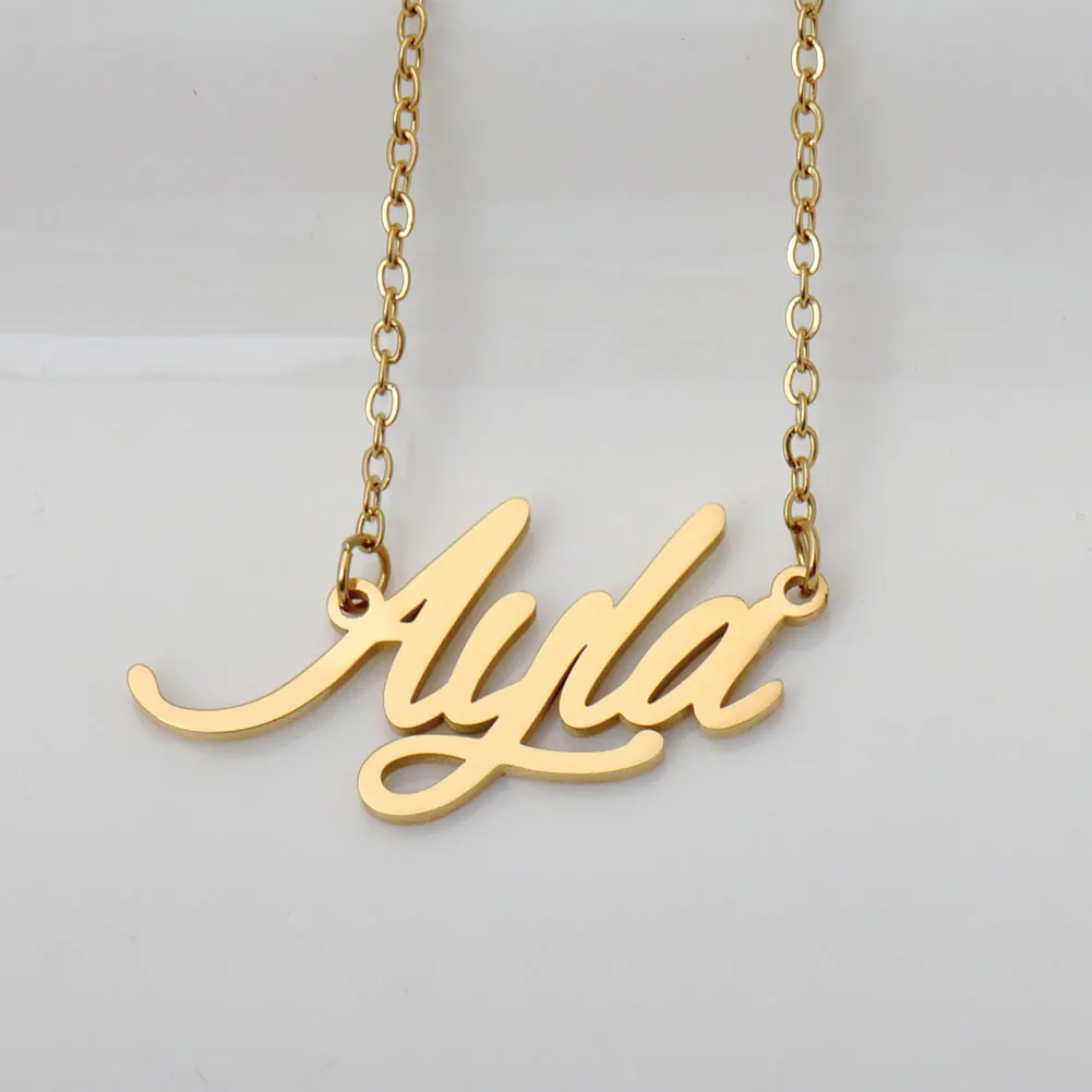 

GR859C Ayla Gold color Stainless Steel Name Necklace for Women Cursive Letters Charm Chokers Annivesary Gift