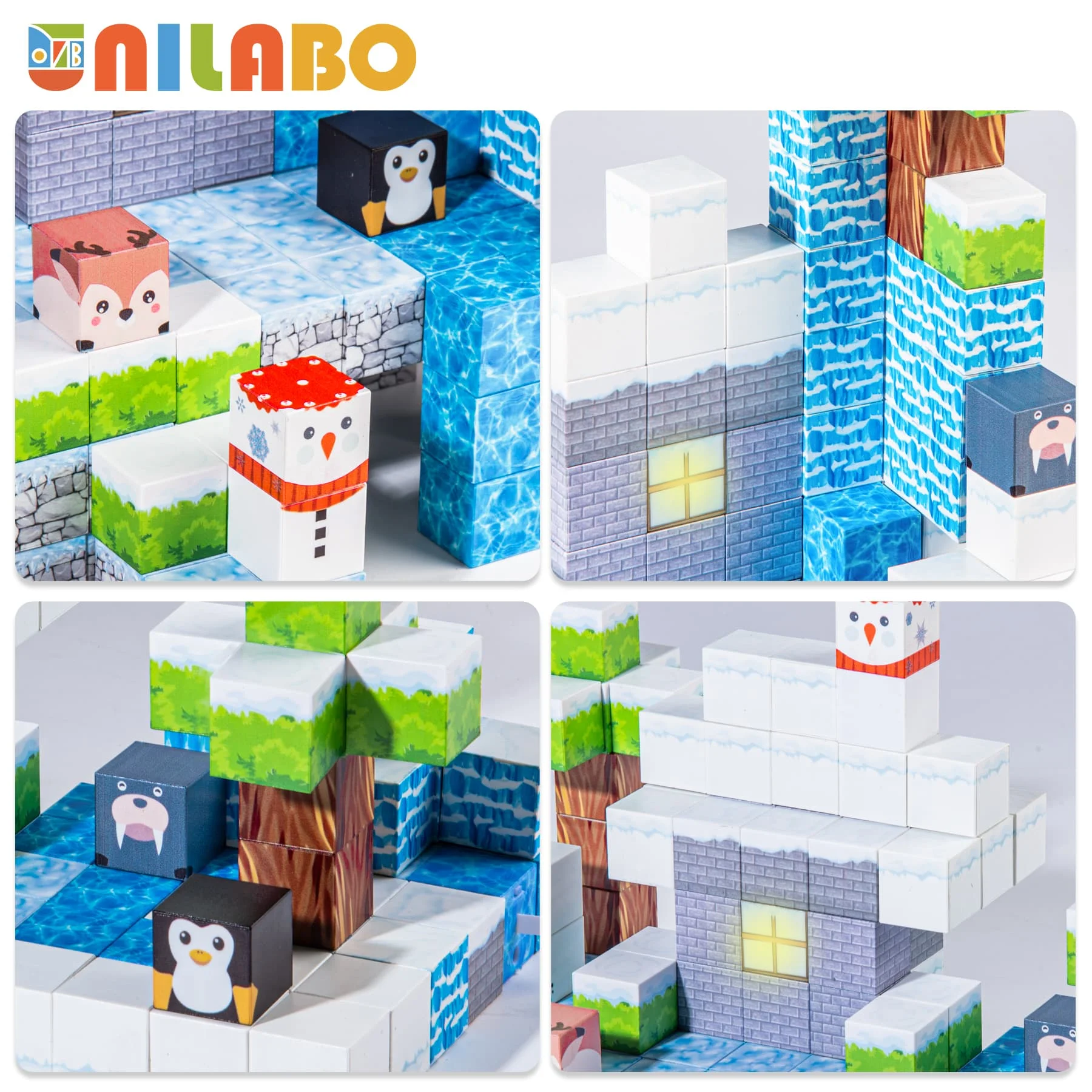 Unilabo 138 peças de blocos de construção magnéticos iluminados, neve 2025, brinquedos de jogo STEM atualizados, presentes de aniversário de Natal para crianças de 3 anos ou mais