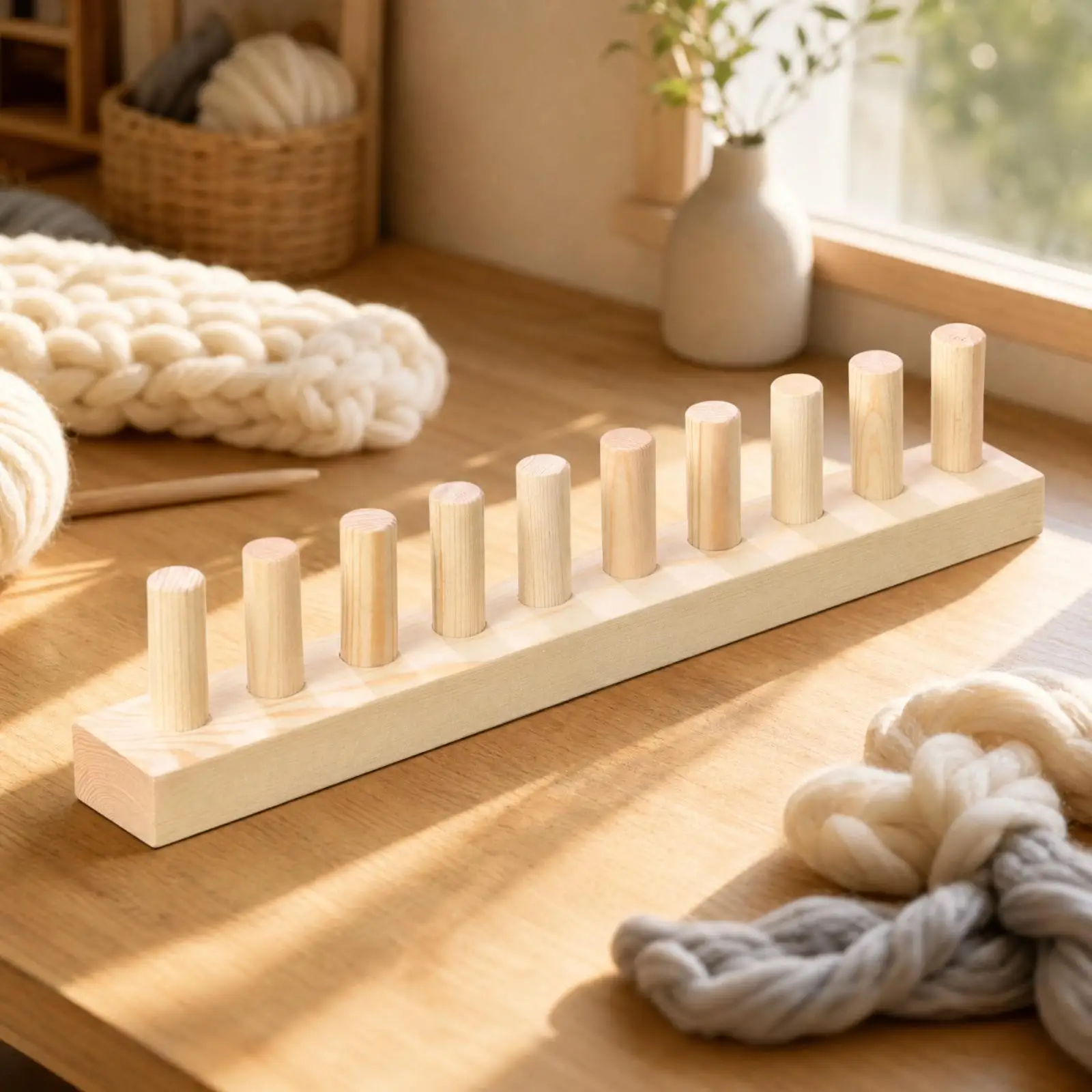 DIY Knitting Weaving Frame Wooden Loom for Scarf Afghan Crochet Yarn Craft Tool for Handmade Textile Art Project