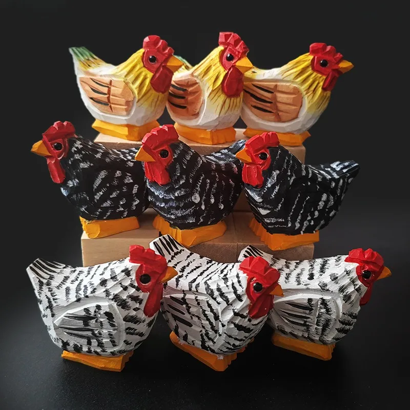 Figurines de coq sculptées en bois faites à la main, artisanat créatif en bois peint, décoration artistique animale, ornement de bureau, décoration de maison, cadeau Unique
