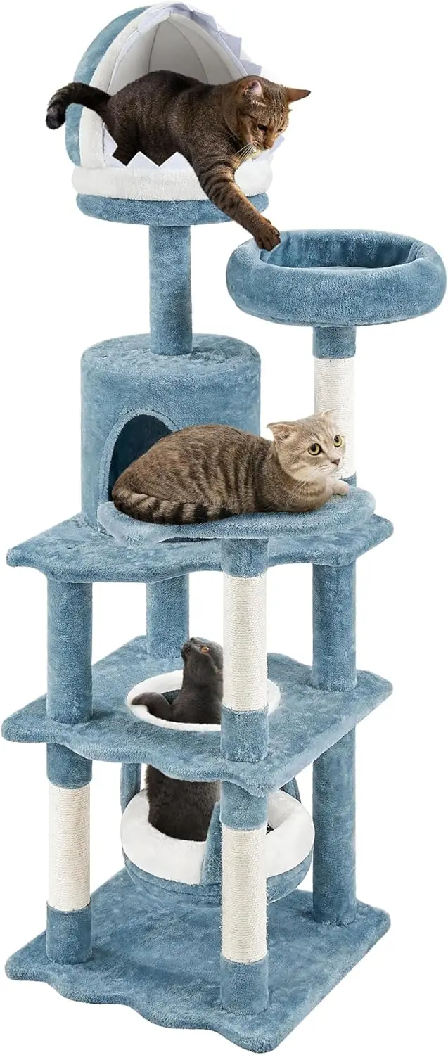 

Cat Tree Ocean-Themed Cat Tower 61in, Multi-Level Cat Climbing Tree with Condo, Sisal Scratching Posts, Round Entrance