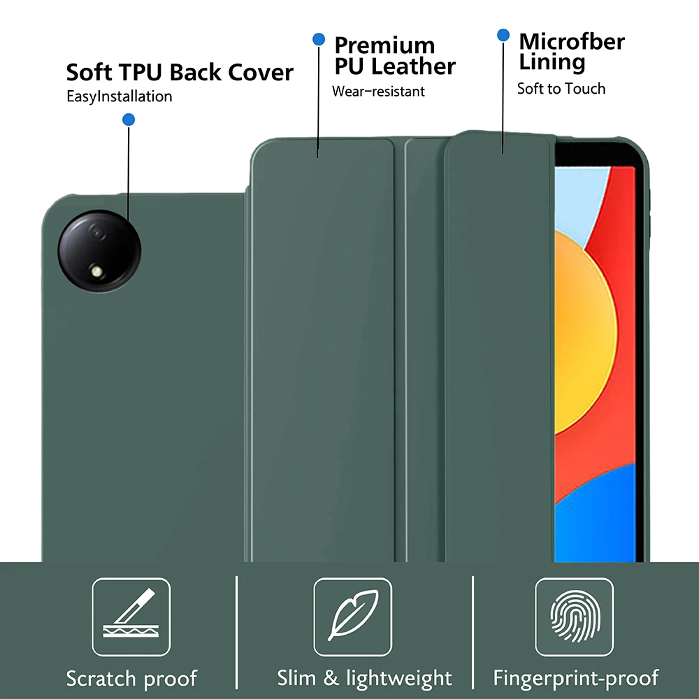 For Xiaomi Redmi Pad SE 8.7 inch 2024 , Ultra Thin Trifold Stand PU Leather Flip Stand Cover Soft Silicone Back Tablet Case