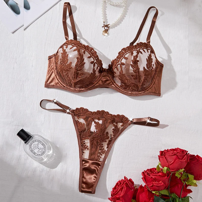 

Sexy Lingerie for Women Mesh Embroidery Lingerie Set Three-Point Transparent Underwear Romantic Female Intimate Erotic Lingerie