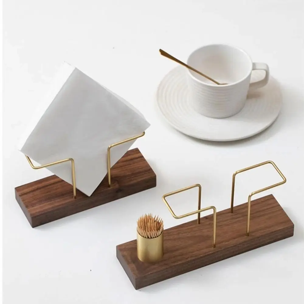 Wooden Paper Napkin Holder Napkin Table Container With Toothpick Case Gold Tissue Case Restaurant Decoration Kitchen Accessories