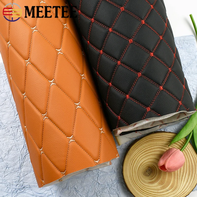 

45/90*160cm Sponge Interlayer Leather Fabrics for Sewing Seat Sofa Car Floor Decor Cloth Embroidery Quilted Faux Leathers Fabric