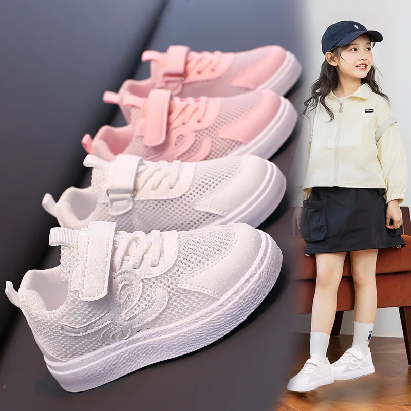 

Boys Girls Sports Board Shoes Children Soft Bottom Non Slip Breathable Comfort Velcro Running Sneakers Kids Casual Mesh Shoes
