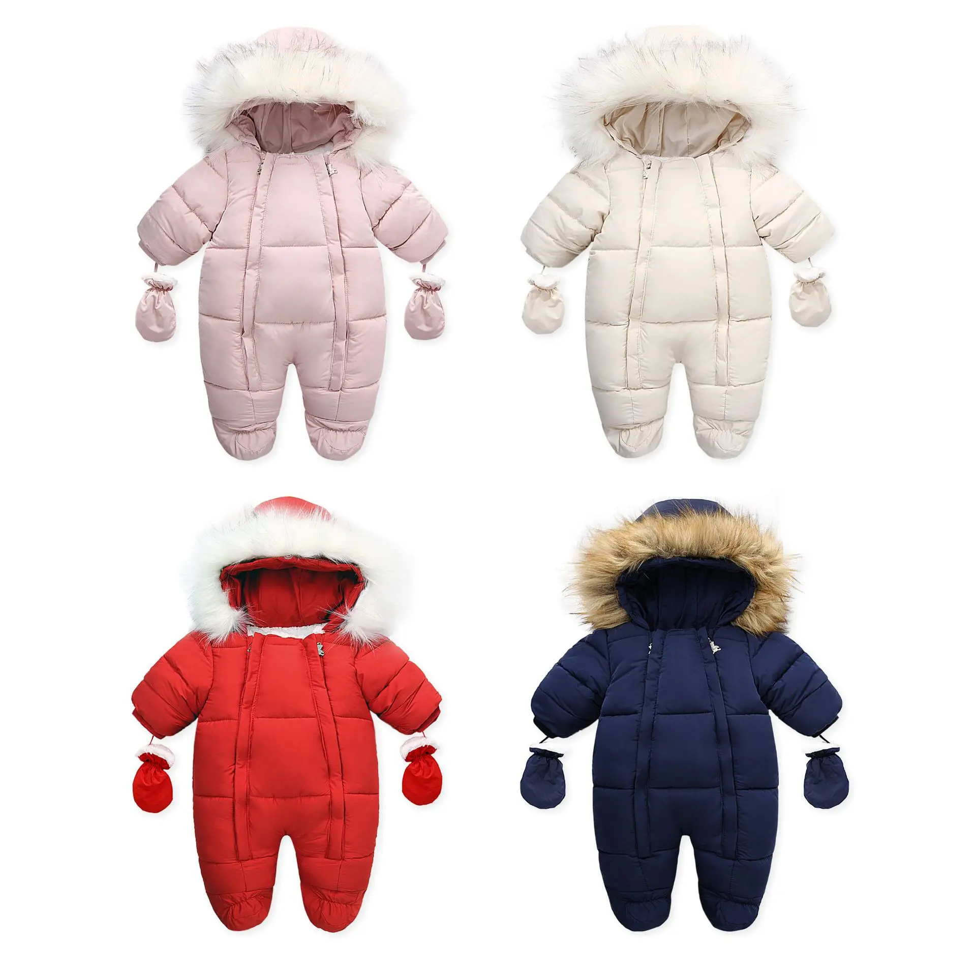 

RAISE Winter Infant Baby Jumpsuit Faux Fur Hooded Fleece Kids Toddler Girls Overalls Newborn Girls Outerwear Kids Boys Snowsuits