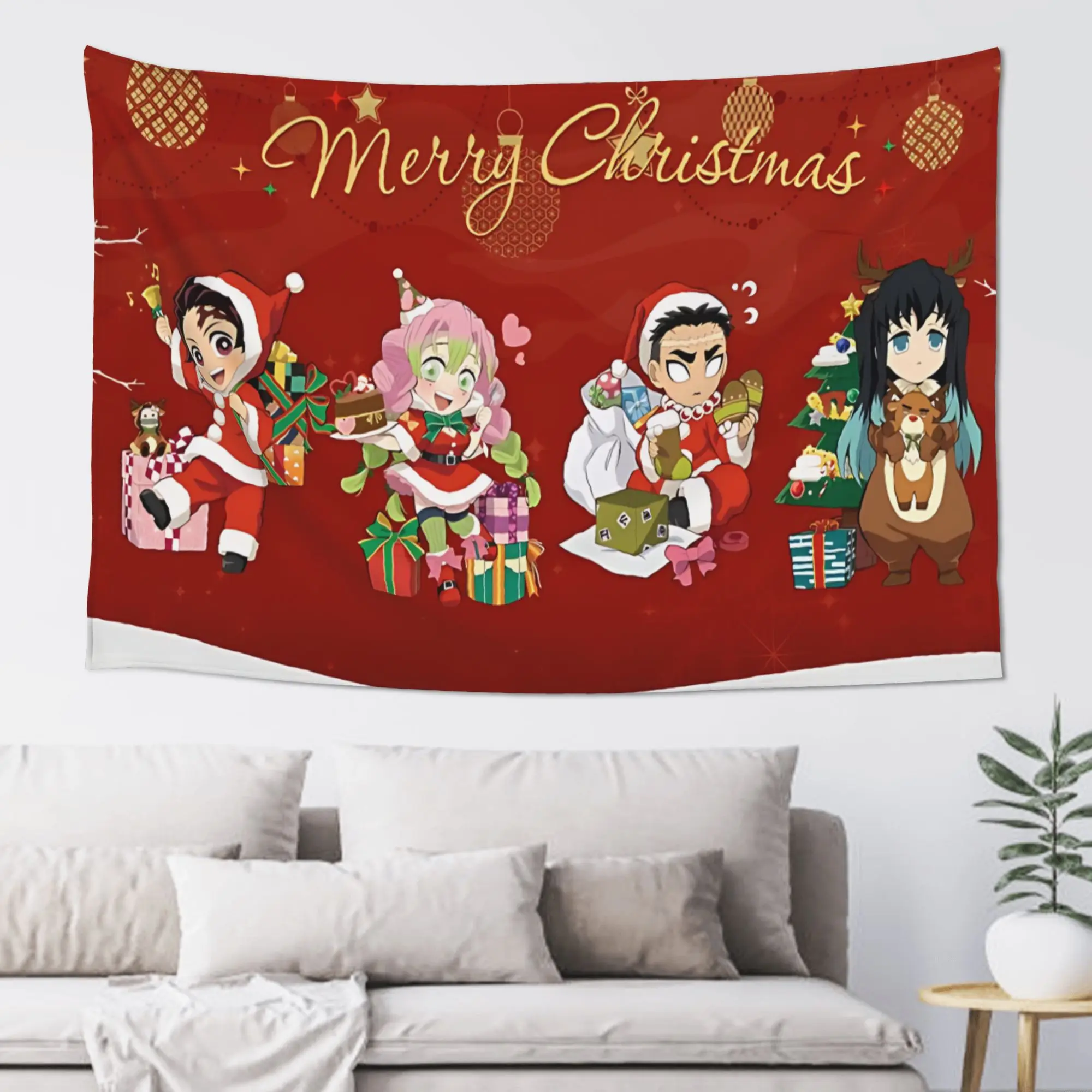 Christmas Demon Slayer Cutecore Tapestry Room decoration  Home Decoration Tapestry Decor Accessories Cute Room Decor