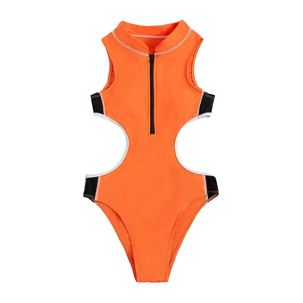 Costume da bagno sexy con cerniera cava bikini con taglio a gamba alta arancione Y2K costumi da bagno per le vacanze costume da bagno push up da donna set bikini da spiaggia