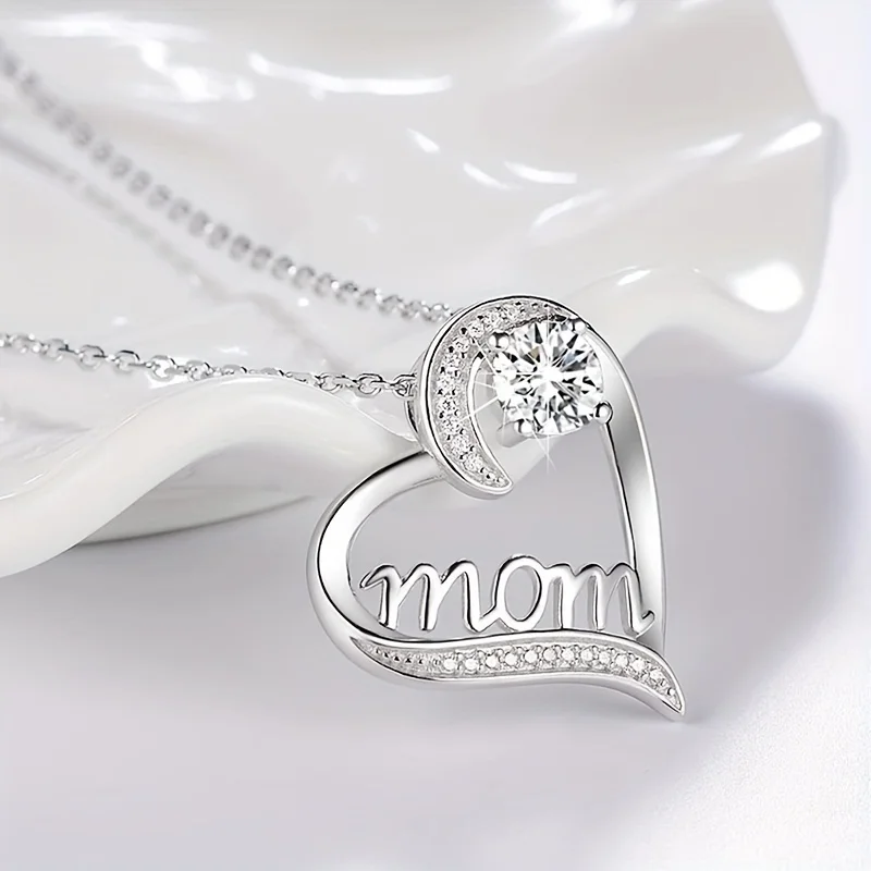 Mom Heart Zircon Necklace Pendant With Red Roses Flower Box For Women Mother's Day 2024 New Romantic Jewelry Luxury Gift