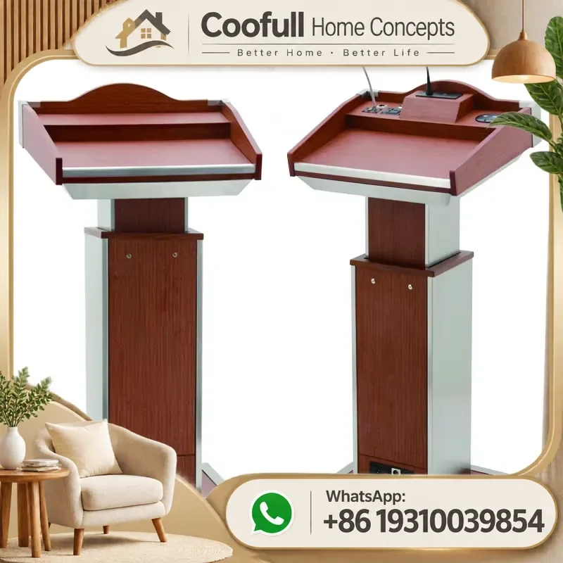Wood Stainless Steel Digital Podium Lectern For Conference Classroom Church Multimedia Speech Adjustable Height Modern Design