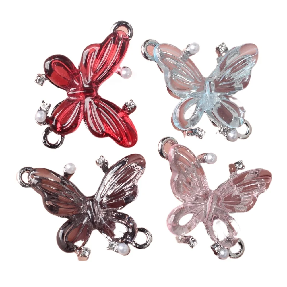 6pcs/lot 18*23MM Alloy Pearl Resin Inlaid Butterfly Connector Pendant Charms for Necklace Bracelet Jewelry Diy Accessories