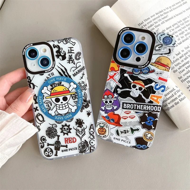 ONE PIECE Magnetic Wireless Charge For Magsafe Case for iPhone 15 14 13 12 11 Pro Promax Anime Shockproof Soft Bumper Cover Gift