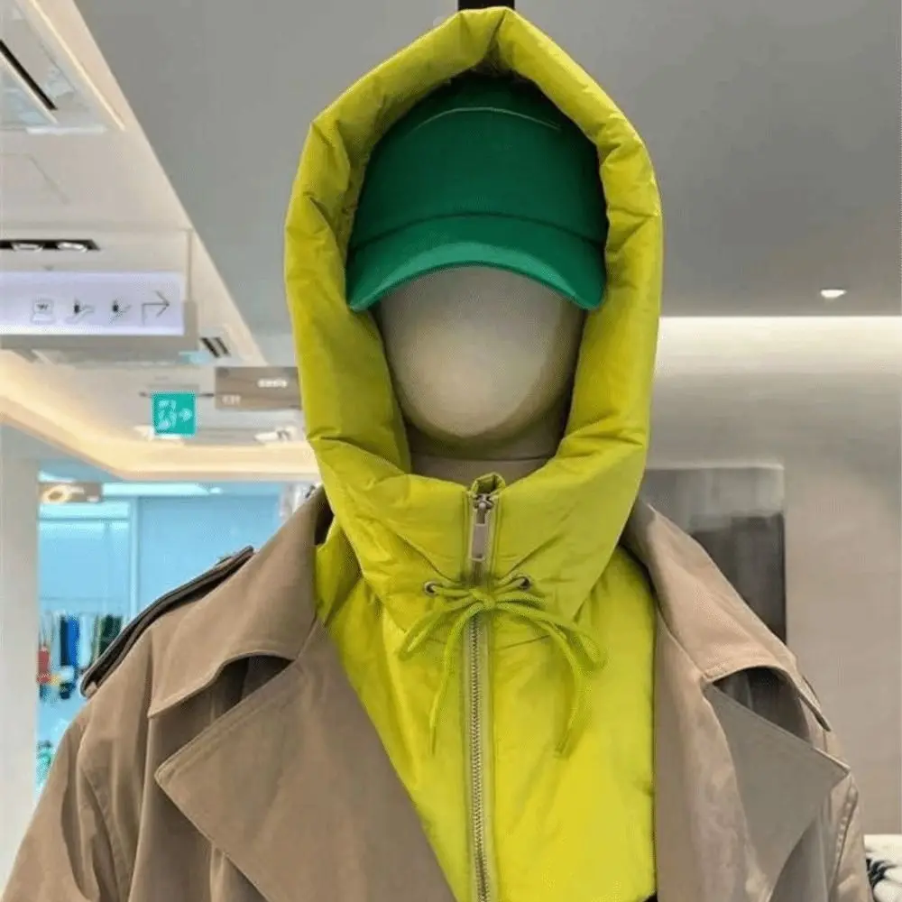 Winter Ultralight Down Hooded Hats Zippper Drawstring Coat Short Tank Top Removable Neck Cover Fake High Collars Women's
