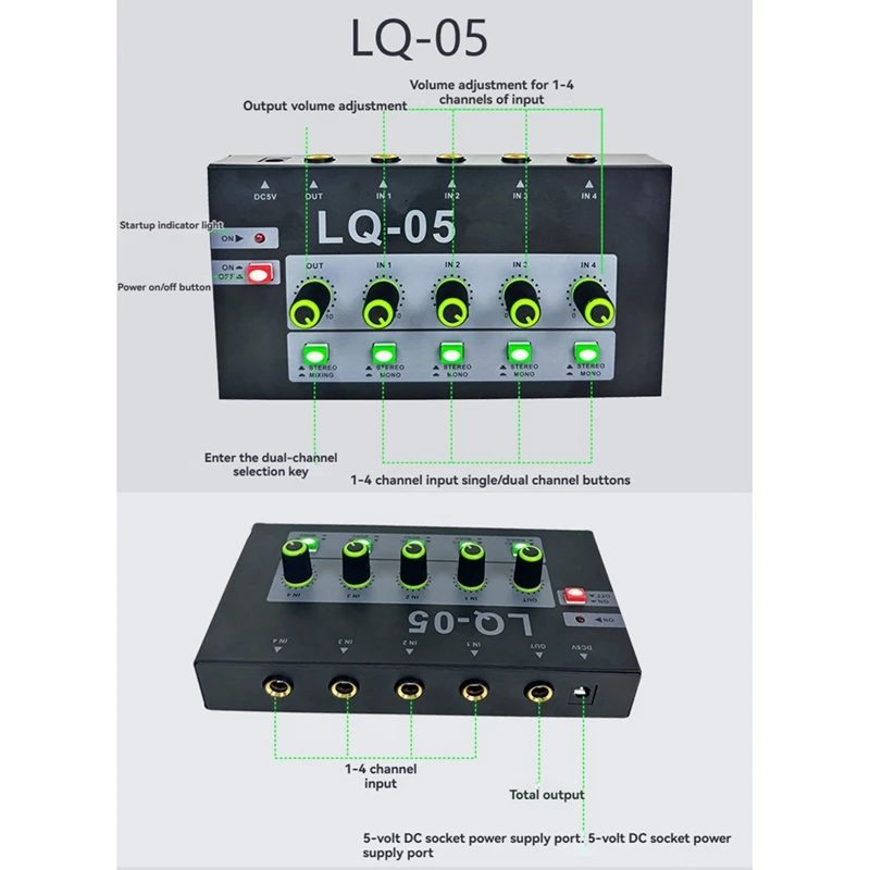 -05 4-Channel Microphone Mixer, Mini Instrument Amplifier Audio Input Multifunctional Mixing Effect Device EU Plug-VVNB