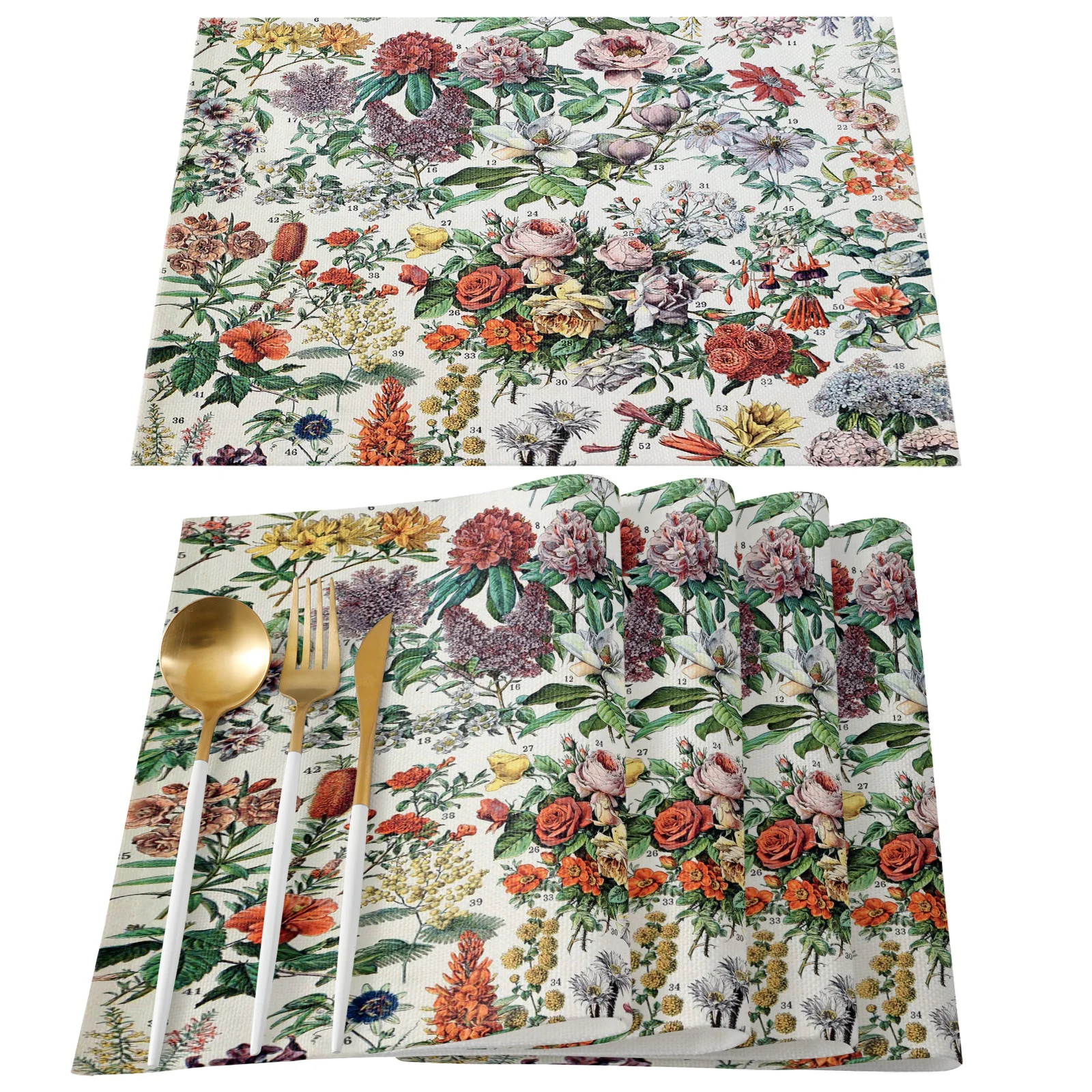 4/6 Pcs Placemat French Vintage Poster Flowers Table Mat For Dining Table Kitchen Accessories Coffee Tea Coaster