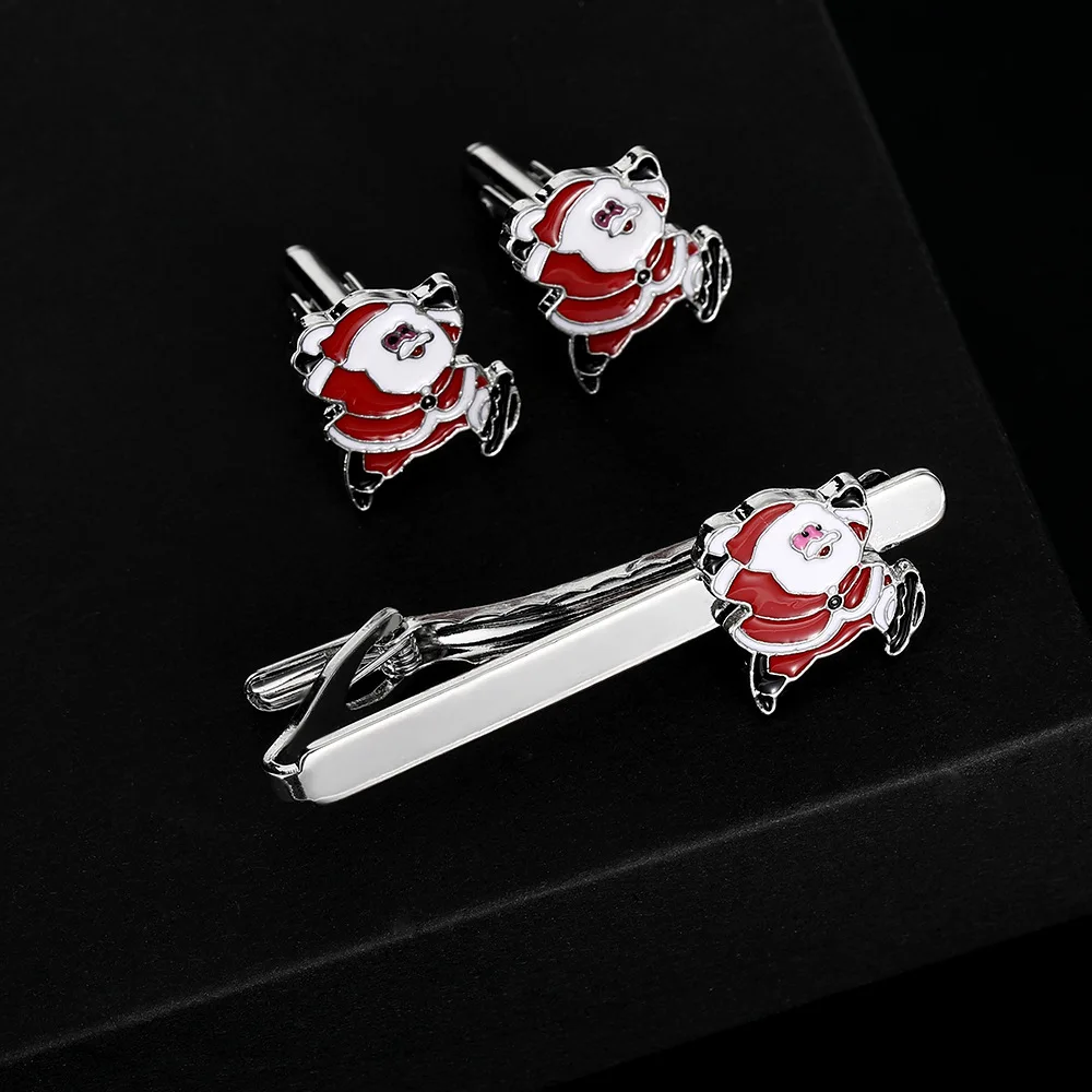 Creative Alloy Santa Claus Design Cufflinks Tie Clip Set for Men's Personalized Christmas Holiday Gift New Year Shirt Ornament