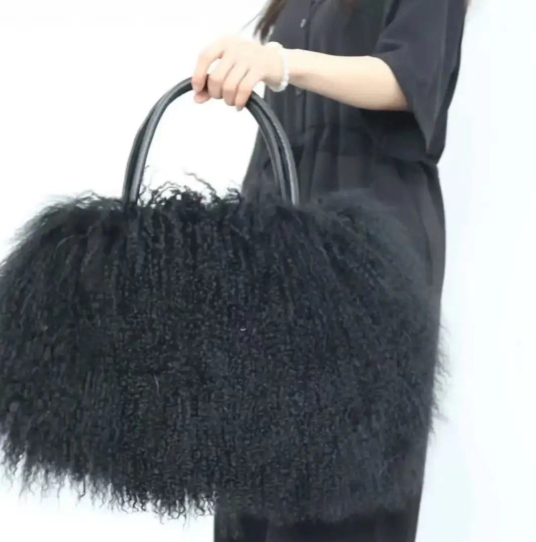 

Winter Women Real Mongolia Lamb Fur Handbag Fashion Female Genuine Fur Bag