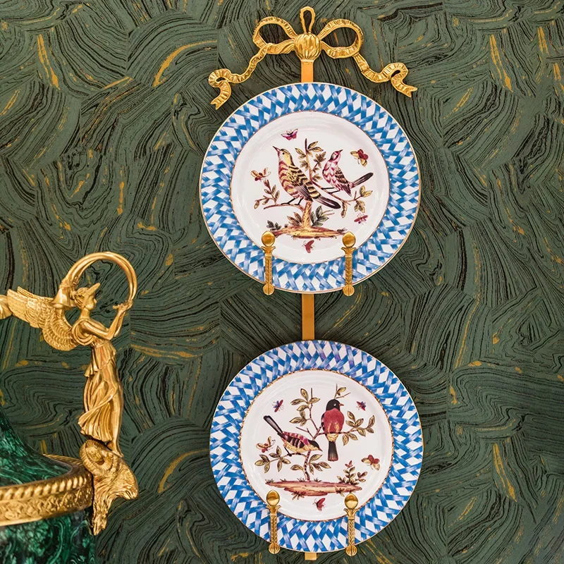 Blue and white porcelain appreciation plate brass plate rack wall decoration living room entrance restaurant characteristic