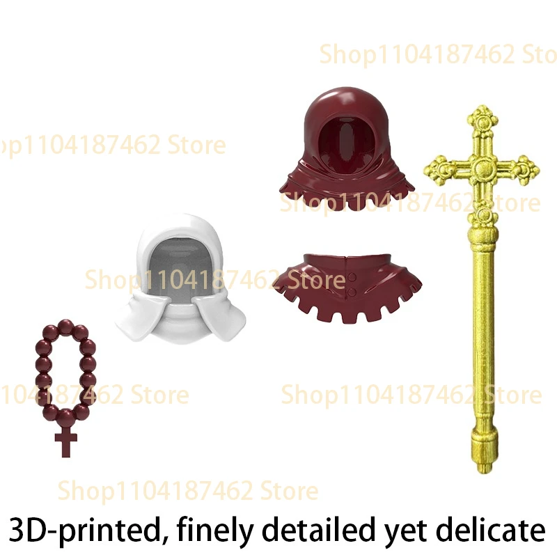 MOC Mittelalterliche Bausteine Priesterhut Umhang Scepter Dekorative Perlen Historische Figur Zubehör Kreative DIY Bausteine Spielzeug Geschenke