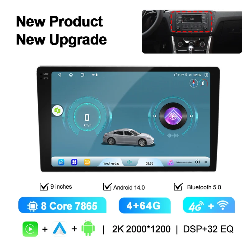 MeiHua 9/10 inch 2000*1200 Universal Android 14 Car Radio 64G