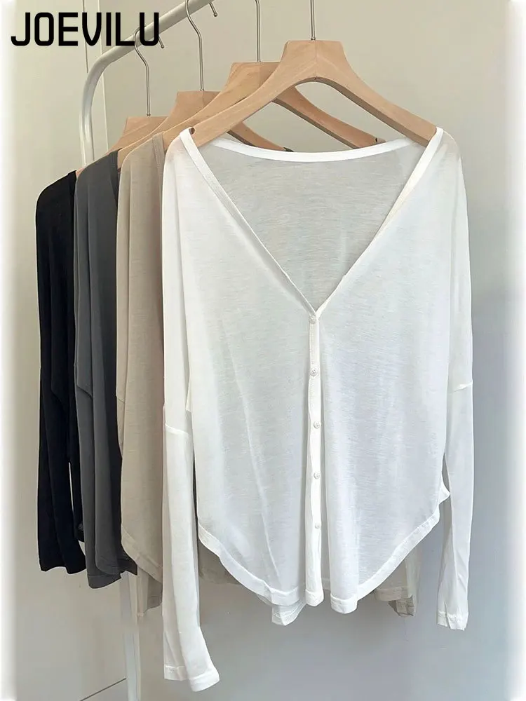 Cárdigans finos y sueltos con manga de murciélago para mujer, camisa de protección solar adelgazante, blusas de una sola botonadura, abrigo Irregular, Tops informales para mujer